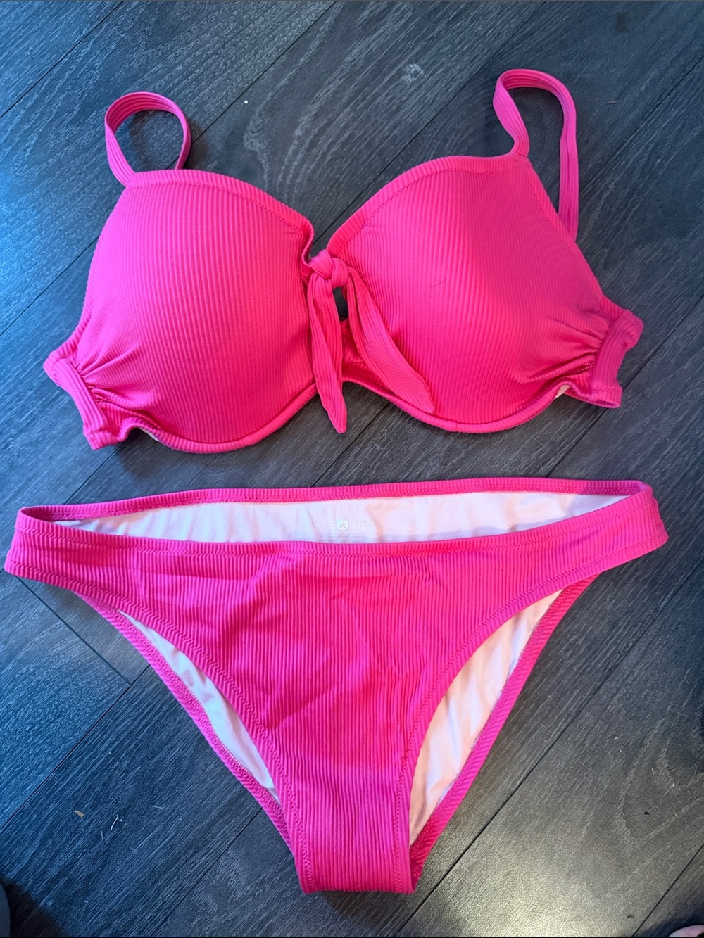 Women's Pink Ribbed Bikini Set - Classic Two-Piece Swimwear